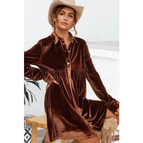 La Miel Elena Velvet Button Down Dress