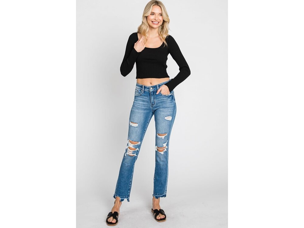 Petra153 Midrise Slim Straight With Destroyed Hem- Med-