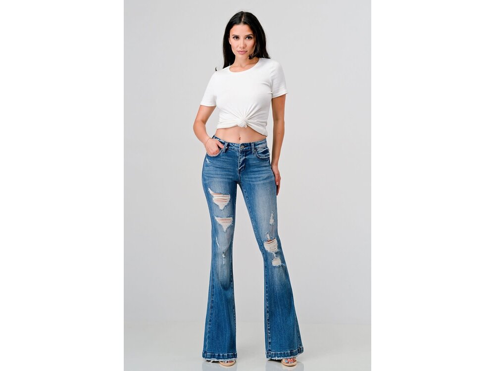 Petra153 Petite Distress Med Wash- Flare- Trouser- 31inseam-