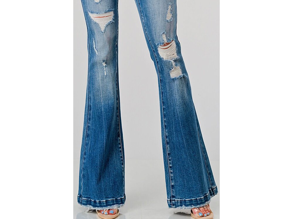 Petra153 Petite Distress Med Wash- Flare- Trouser- 31inseam-