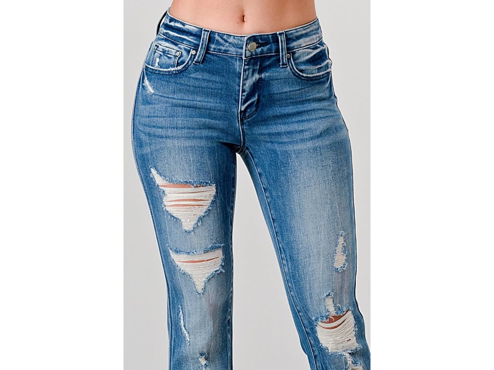 Petra153 Petite Distress Med Wash- Flare- Trouser- 31inseam-