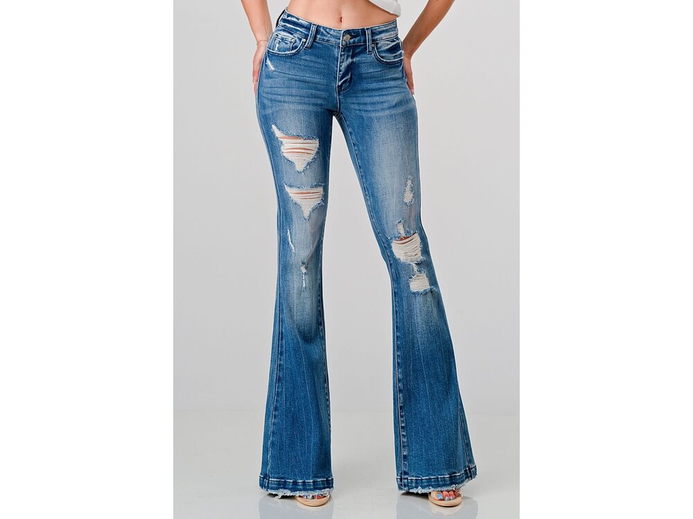 Petra153 Petite Distress Med Wash- Flare- Trouser- 31inseam-