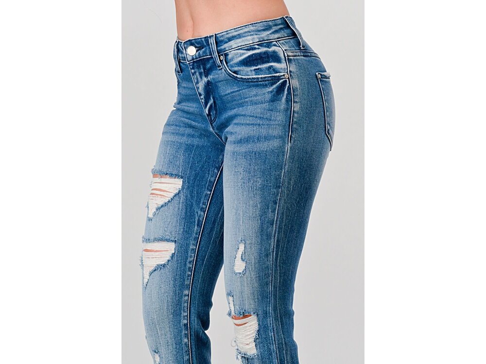 Petra153 Petite Distress Med Wash- Flare- Trouser- 31inseam-