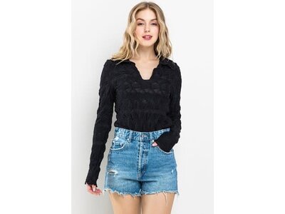 Ces Femme Textured Fitted V-Neck Long Sleeve-