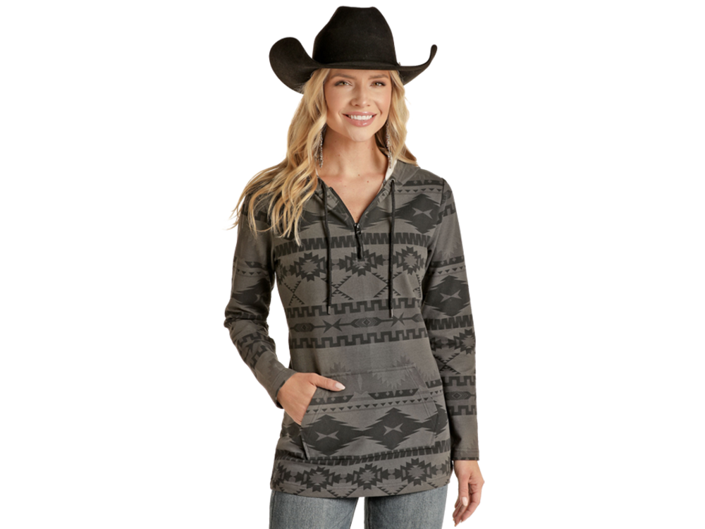 Powder River Outfitters Aztec Knit Hoodie- Grey-