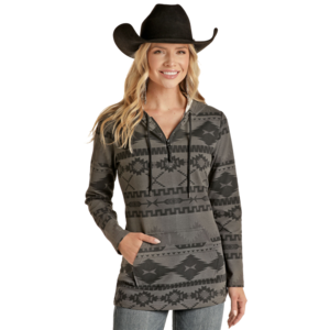 Powder River Outfitters Aztec Knit Hoodie- Grey-