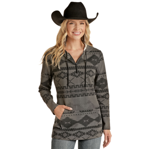 Powder River Outfitters Aztec Knit Hoodie- Grey-