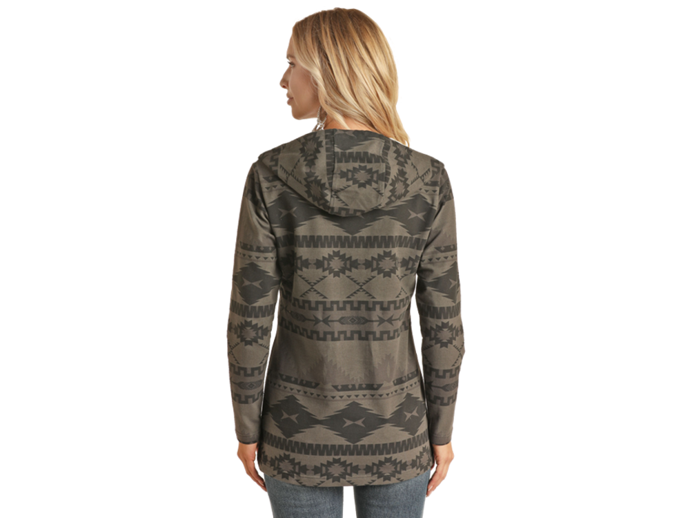 Powder River Outfitters Aztec Knit Hoodie- Grey-
