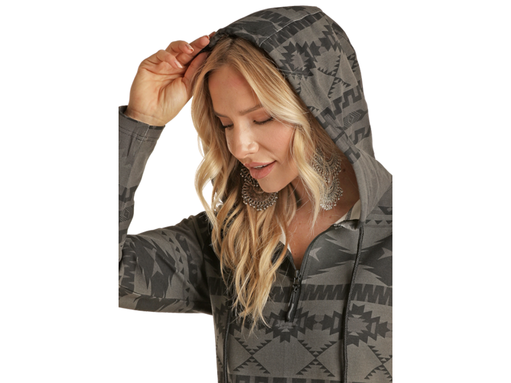 Powder River Outfitters Aztec Knit Hoodie- Grey-