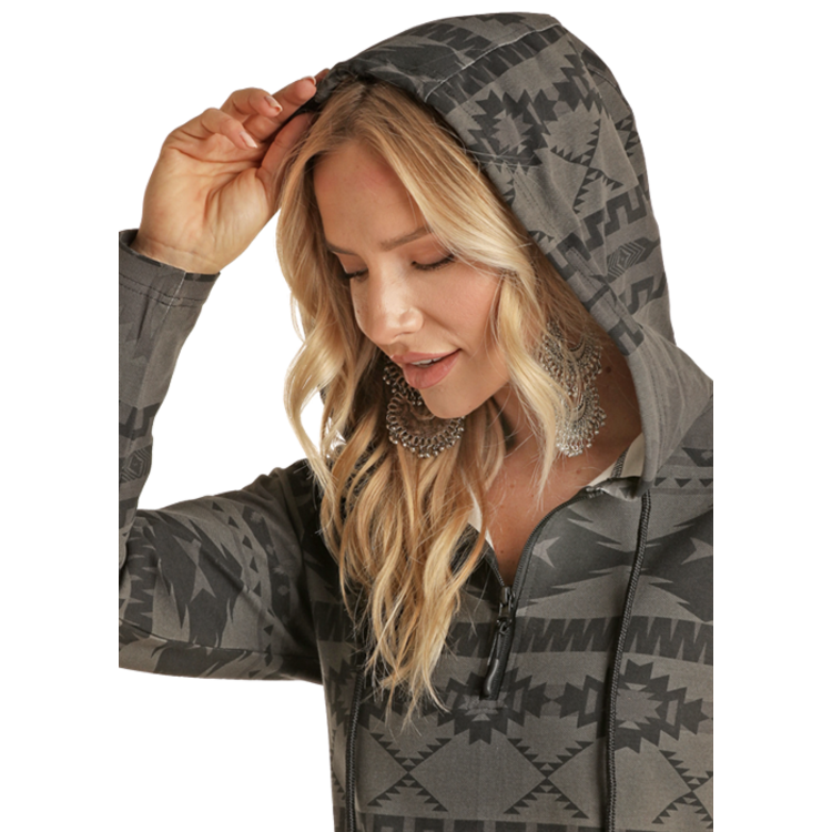 Powder River Outfitters Aztec Knit Hoodie- Grey-