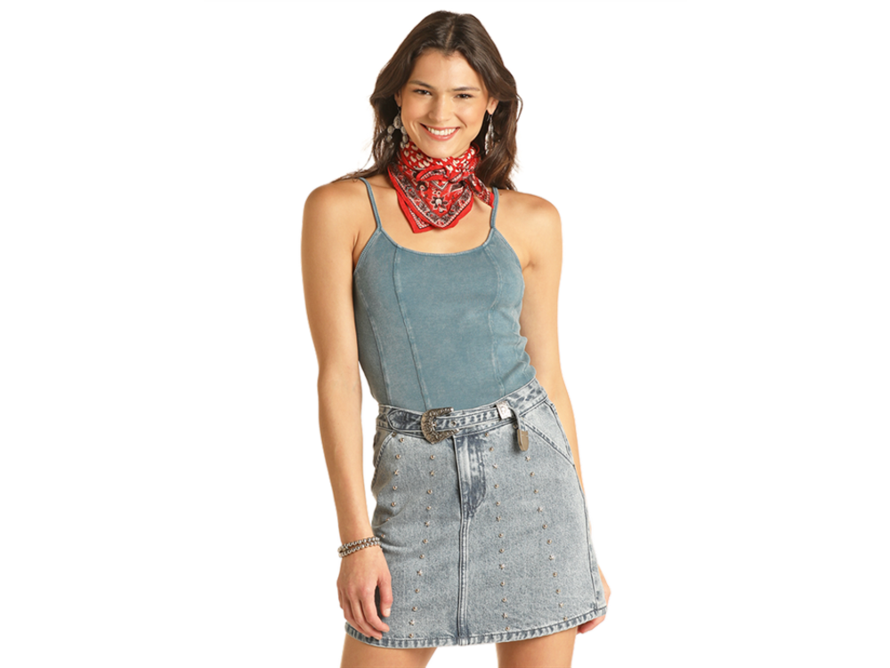 Rock and Roll Denim Exposed Seams Tank- RRWT20R0Y6