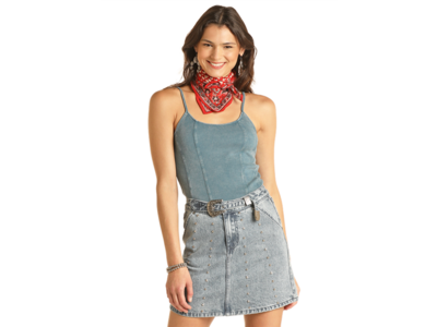 Rock and Roll Denim Exposed Seams Tank- RRWT20R0Y6