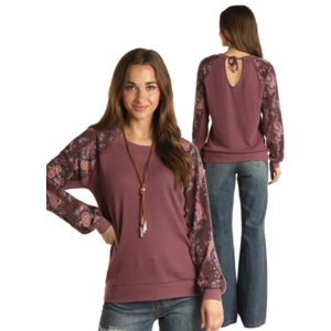 Rock and Roll Denim Tie Back Thermal Dolman- WLWT52R0HS
