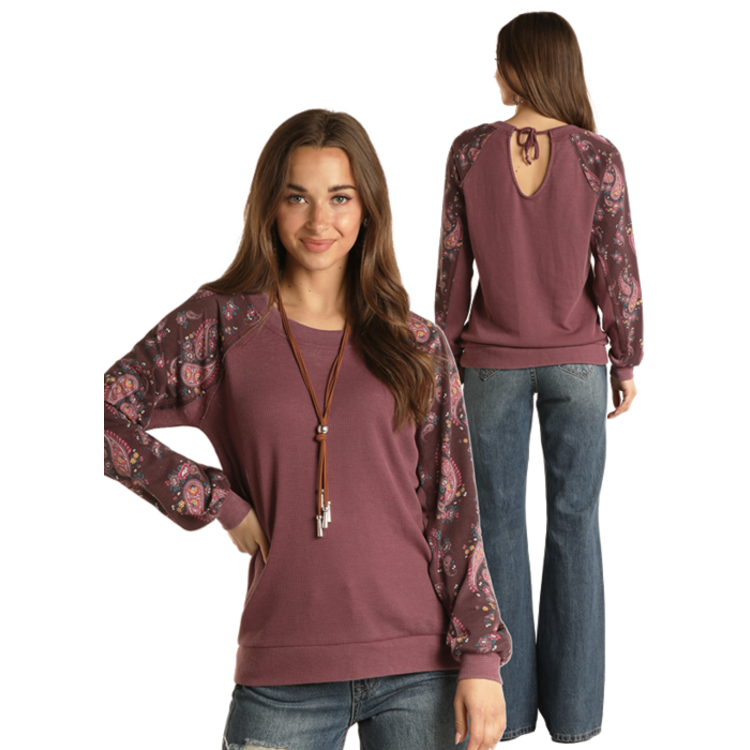 Rock and Roll Denim Tie Back Thermal Dolman- WLWT52R0HS