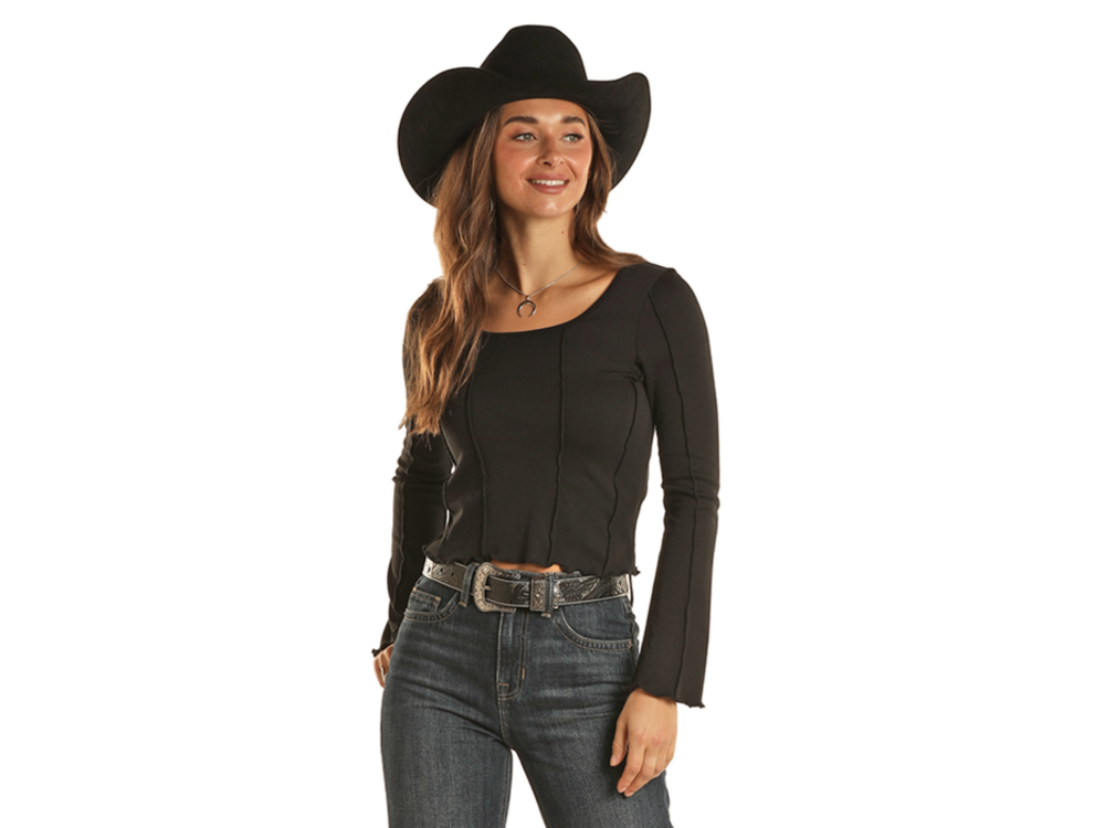 Rock and Roll Denim Long Sleeve with Seams- BW22T02013- Black