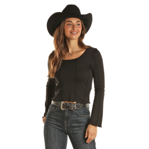 Rock and Roll Denim Long Sleeve with Seams- BW22T02013- Black