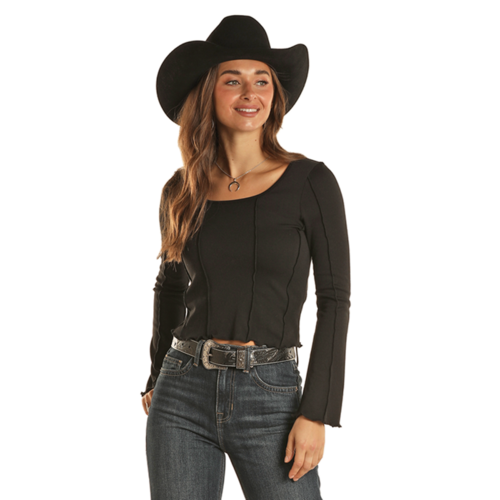 Rock and Roll Denim Long Sleeve with Seams- BW22T02013- Black