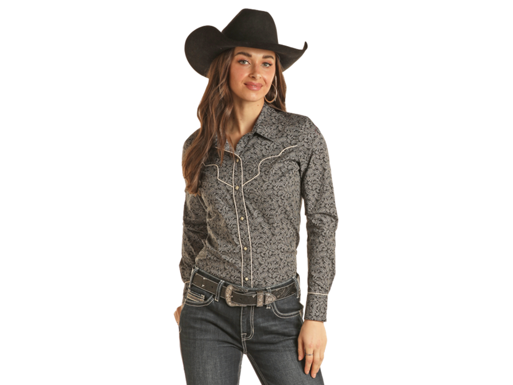 Rock and Roll Denim Paisley Snap with Piping- BWN2S02505