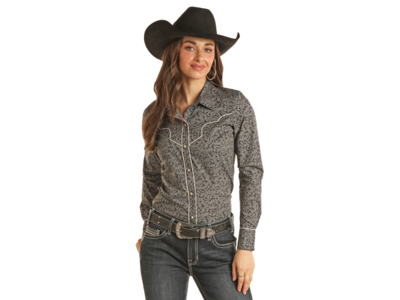 Rock and Roll Denim Paisley Snap with Piping- BWN2S02505