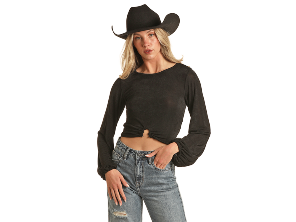 Rock and Roll Denim Crop Top with Metal Piece- BW52T02694