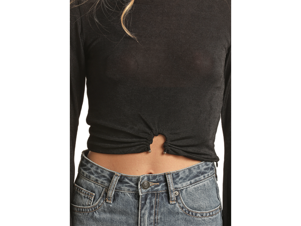 Rock and Roll Denim Crop Top with Metal Piece- BW52T02694