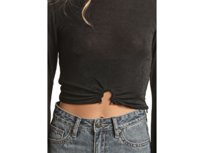 Rock and Roll Denim Crop Top with Metal Piece- BW52T02694