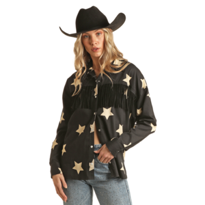 Rock and Roll Denim Twill Shirt with Fringe- BWN2S02755