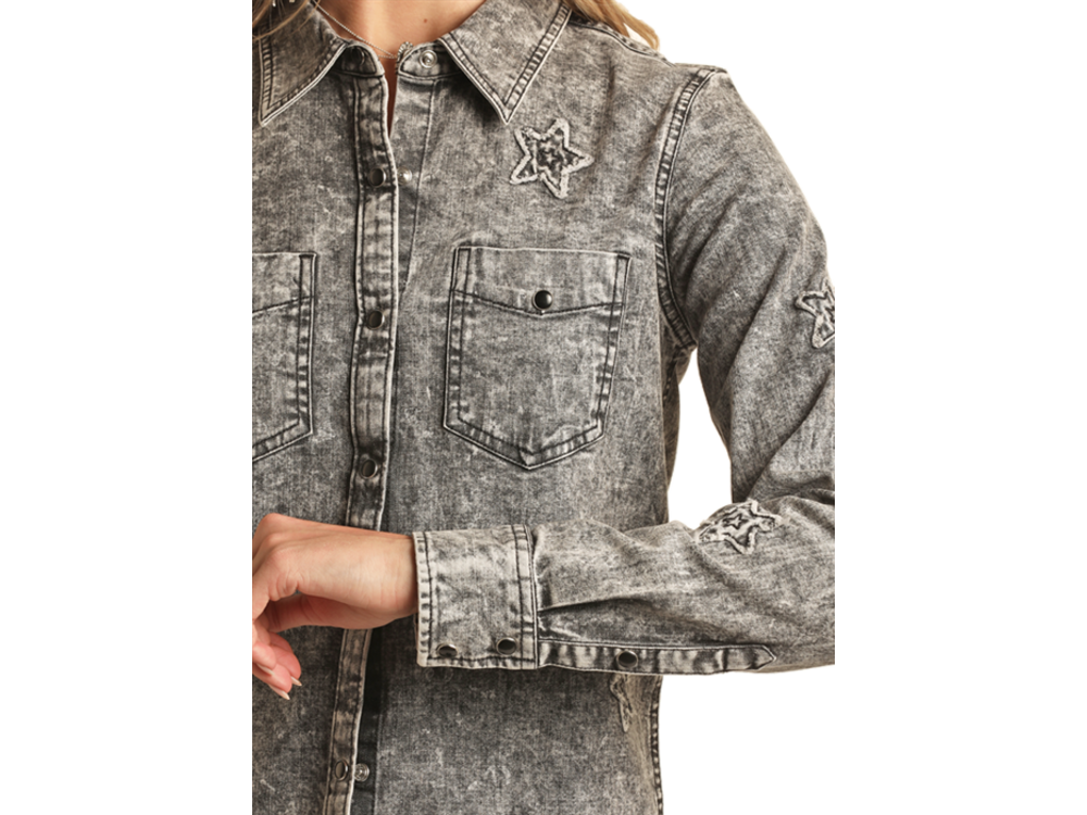 Rock and Roll Denim Stars Snap Shirt- BWN2S02756