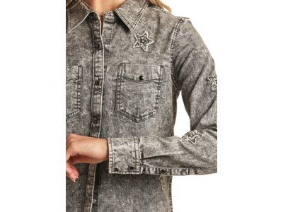 Rock and Roll Denim Stars Snap Shirt- BWN2S02756