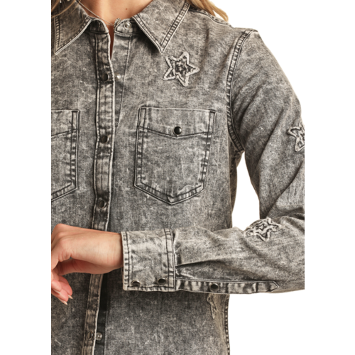 Rock and Roll Denim Stars Snap Shirt- BWN2S02756