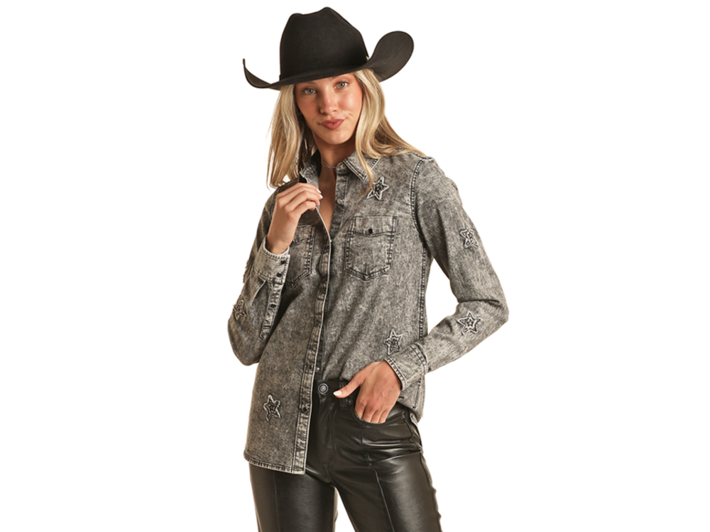 Rock and Roll Denim Stars Snap Shirt- BWN2S02756