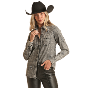 Rock and Roll Denim Stars Snap Shirt- BWN2S02756