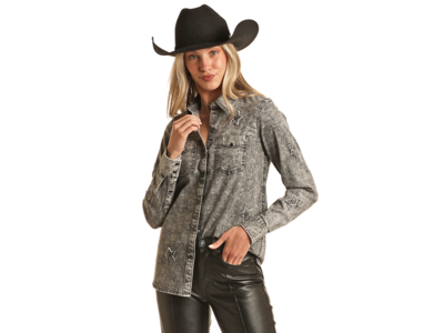 Rock and Roll Denim Stars Snap Shirt- BWN2S02756