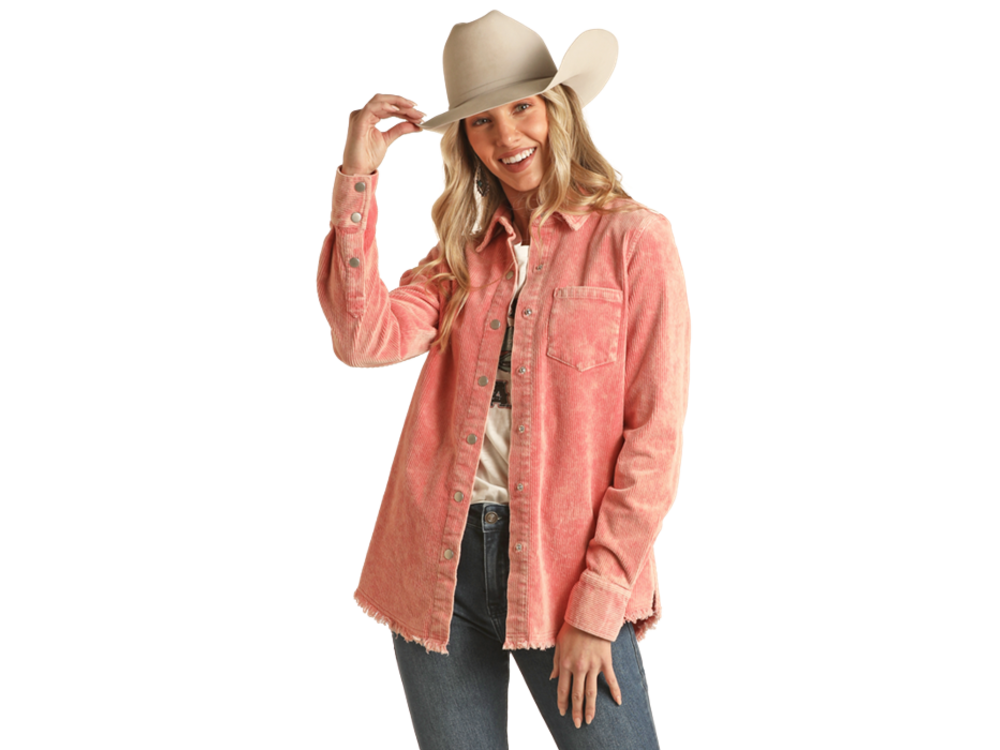 Rock and Roll Denim Corduroy Shirt- BWOSS02693- Coral-
