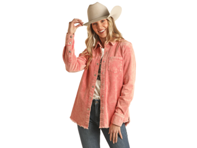 Rock and Roll Denim Corduroy Shirt- BWOSS02693- Coral-