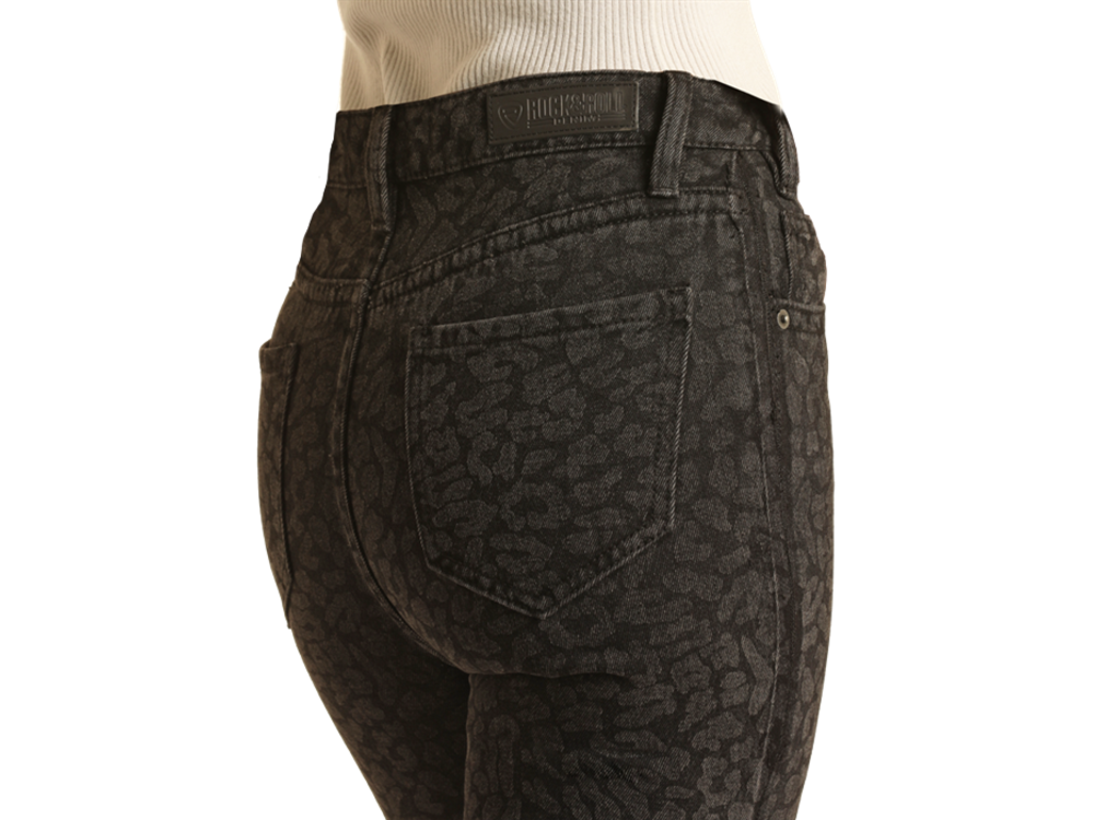Rock and Roll Denim Black Cheetah Flare- BW6HD02951