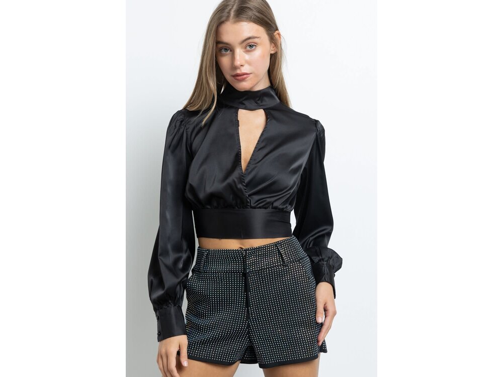 Satin Wrap Blouse- Black