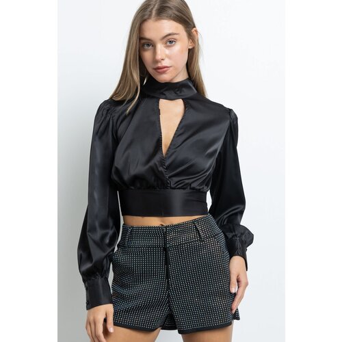 Satin Wrap Blouse- Black