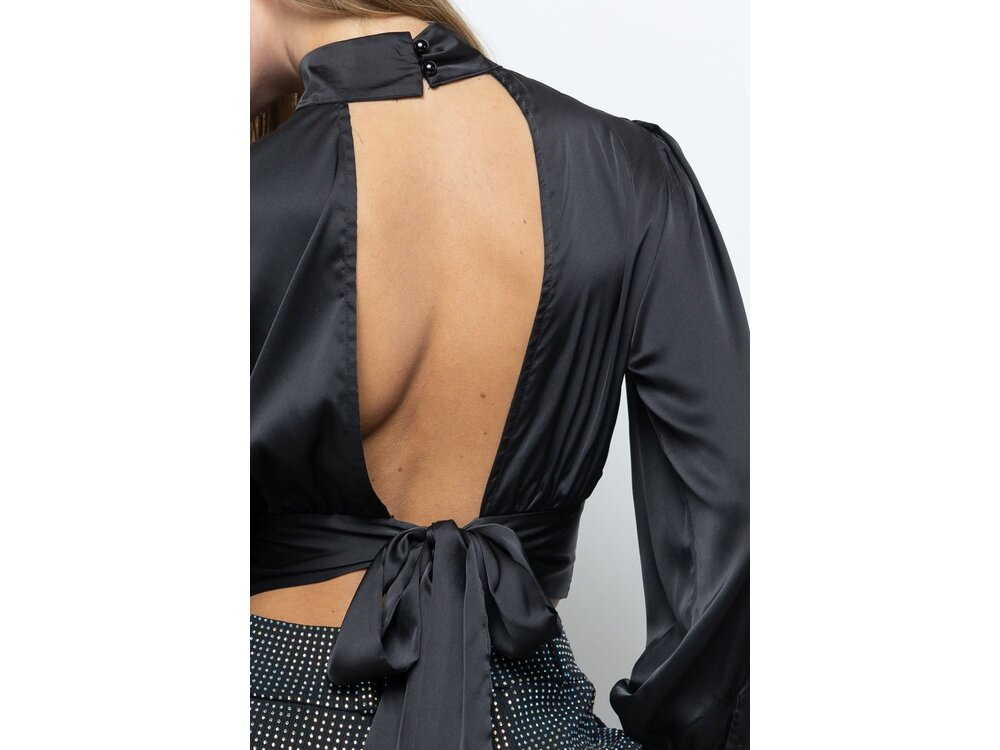Satin Wrap Blouse- Black