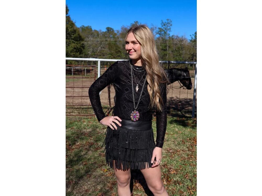 Merigold Kiss Velvet Mesh Aztec Print Top