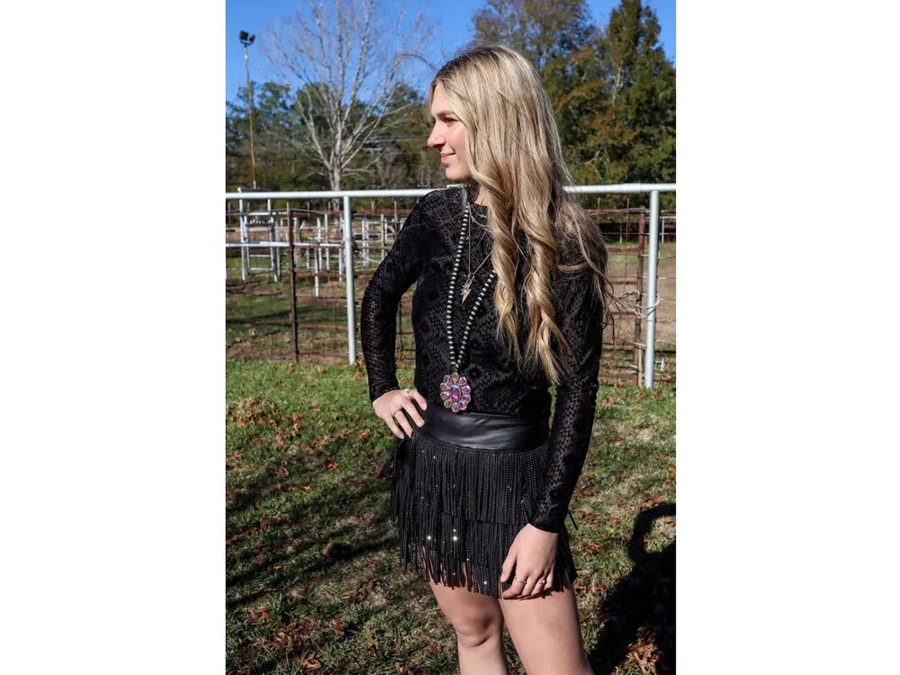 Merigold Kiss Velvet Mesh Aztec Print Top