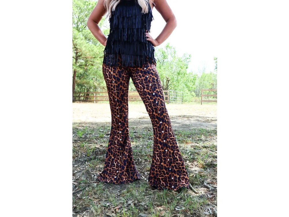 Merigold Kiss Bling Leopard Flare Pants
