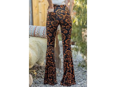 Reverof Velvet Floral Black Flare Pants