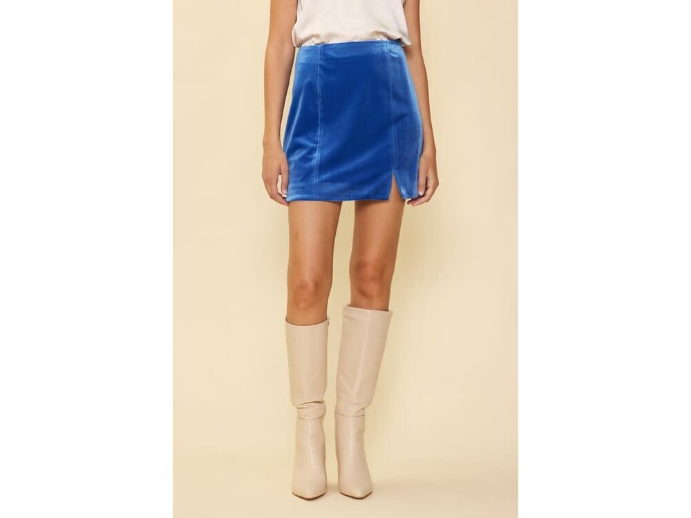 Skies Are Blue Velvet Side Slit Skirt- Cobalt Blue