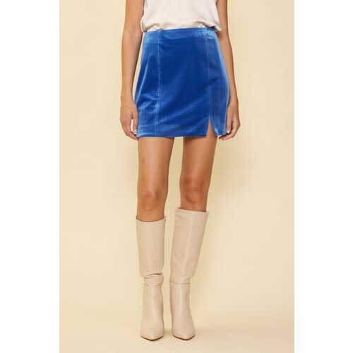 Skies Are Blue Velvet Side Slit Skirt- Cobalt Blue