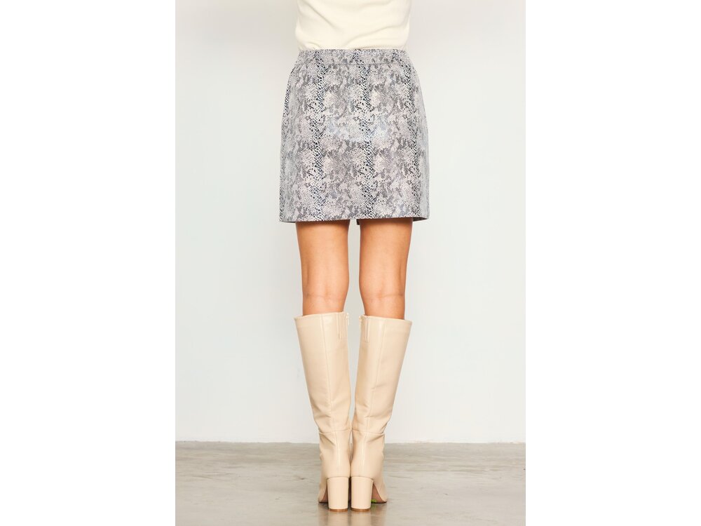 Skies Are Blue Suede Snakeskin Pattern Skirt- White
