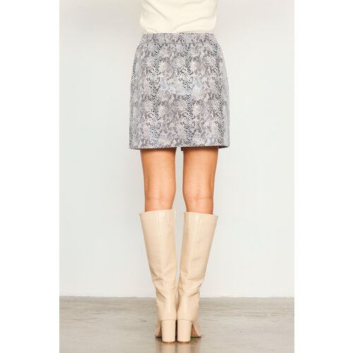 Skies Are Blue Suede Snakeskin Pattern Skirt- White