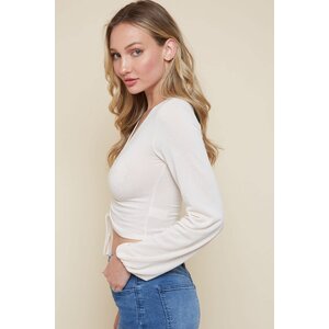 Saints and Hearts Front Ruching Knit Crop Top- Cream-