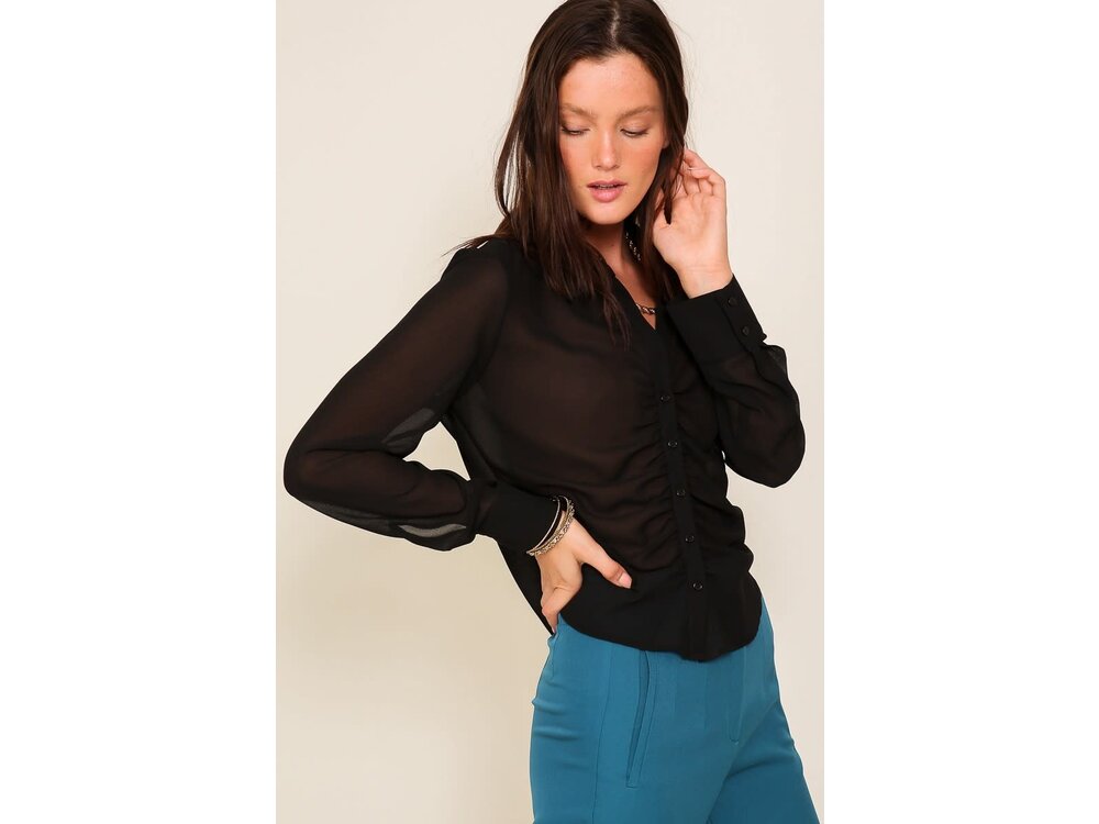 Timing Sheer Collared Button-Up- Black