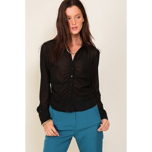 Timing Sheer Collared Button-Up- Black